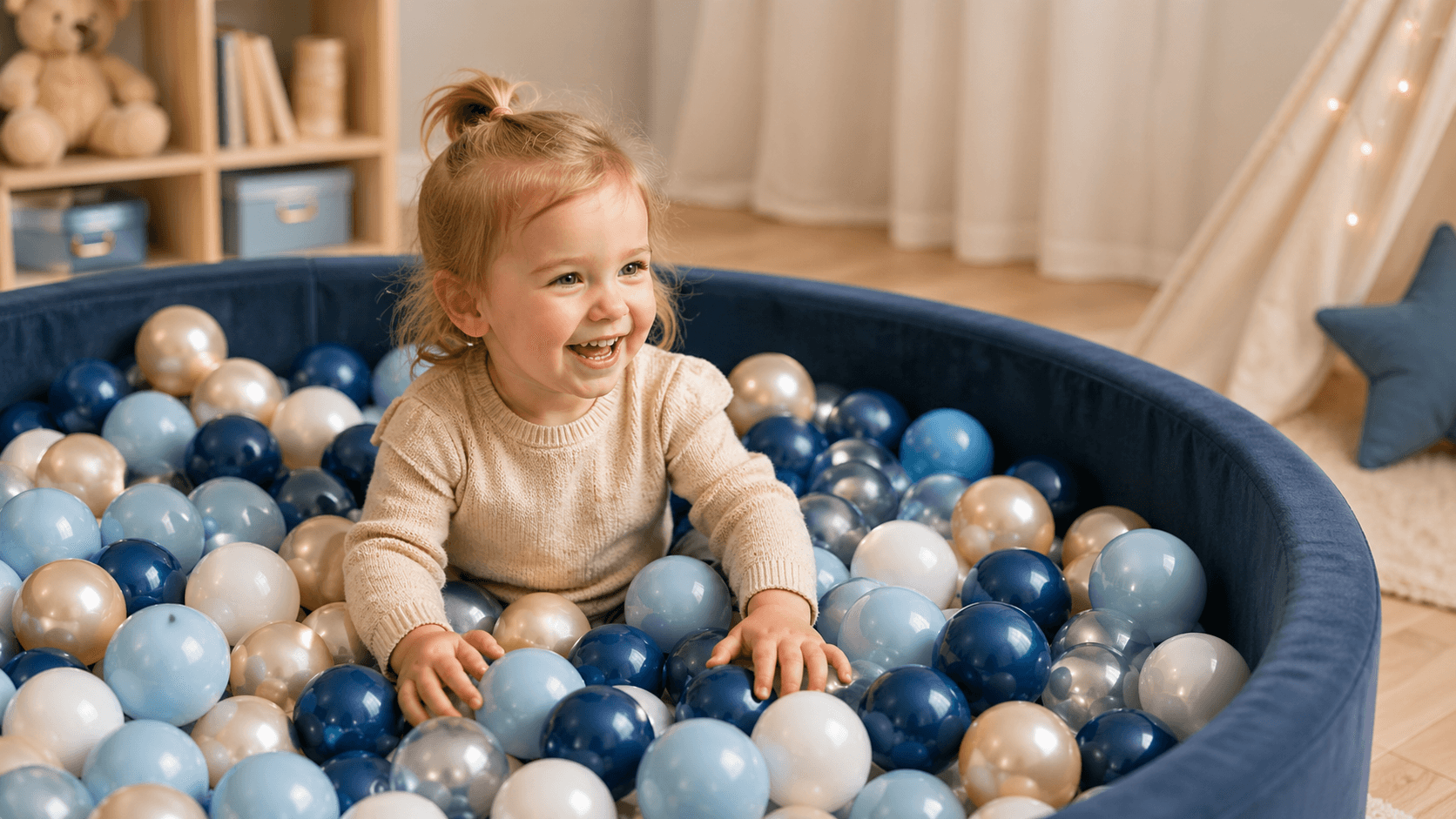 Kind speelt in een ballenbak met Ballero ballen